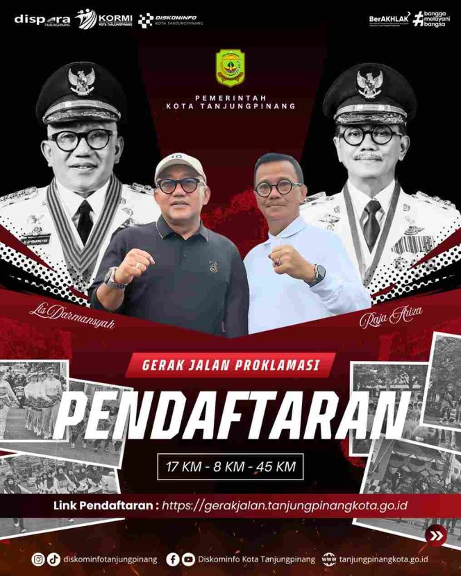 Keterangan Foto: Pengumuman Pendaftaran Gerak Jalan Proklamasi yang akan dibuka secara daring mulai 8 Juli 2025 melalui laman https://gerakjalan.tanjungpinangkota.go.id, (Diskominfo Tanjungpinang).