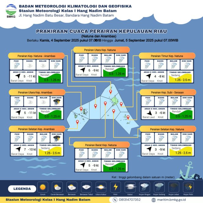 
					Flayer perkiraan Cuaca di wilayah Kepri,  Kamis (04/9/205) dan Jum'at (05/9/2025). (BMKG Kelas I Hang Nadim Batam)
