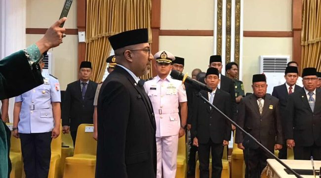 Suasana, Luki Zaiman Prawira mengambil Sumpah jabatan sebagai Pj. Sekretaris Daerah Provinsi Kepri, Di Gedung Daerah, Tanjungpinang,  Rabu (05/11/2025). (Nuzli Rhamadhani)