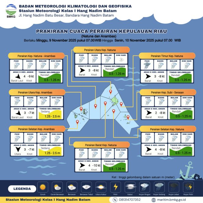 
					Flayer Prakiraan Cuaca di Wilayah Kepri  minggu (09/11/2025) dan senin (10/11/2025). (BMKG Kelas I Hang Nadim Batam)