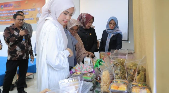 Ketua TP PKK Bintan saat meninjau produk UMKM di Bintan.(foto : Humpro Pemkab Bintan)
