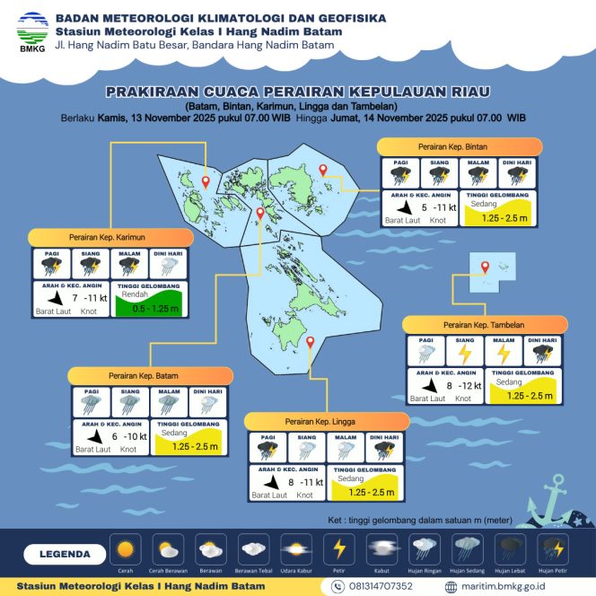 
					Flayer Prakiraan Cuaca di Wilayah Kepri  Kamis (13/11/2025) dan Jumat (14/11/2025). (BMKG Kelas I Hang Nadim Batam)