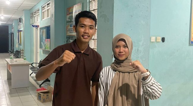 Paslon 01, Andika dan Dinda Rolisti menang pada pemilihan Badan Eksekutif Mahasiswa, Senin (01/12/2025). (Nuzli Rhamadhani)