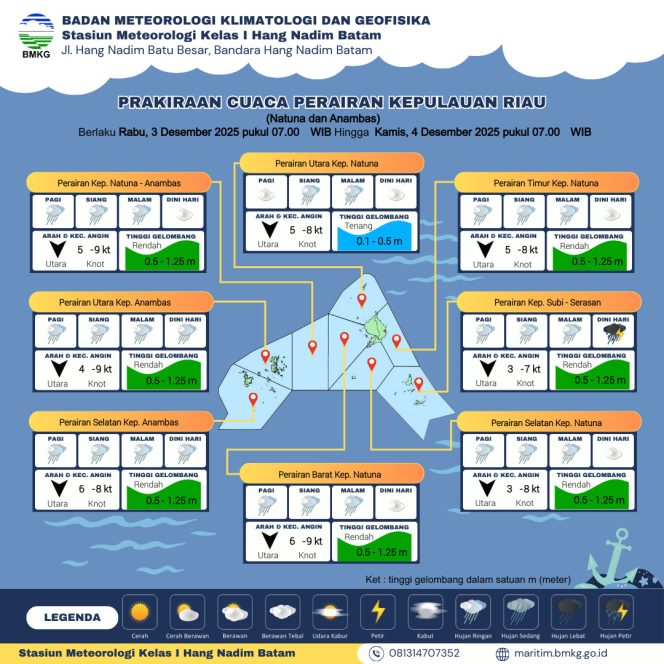 
					Flayer Prakiraan Cuaca di Wilayah Kepri untuk untuk Rabu (03/12/2025) dan Kamis (04 /12/2025). (BMKG Kelas I Hang Nadim Batam)