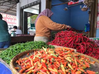 Suasana seorang pembeli cabai di Pasar Bintan Center, Tanjungpinang.  (Nuzli Rhamadhani)