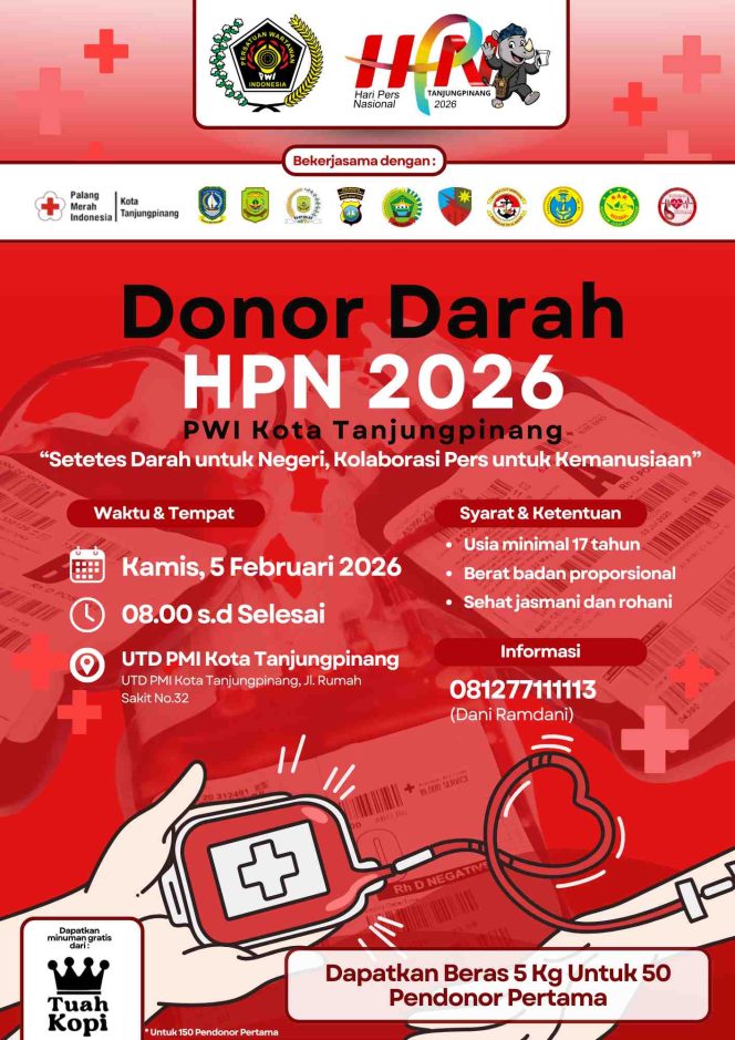 
					Donor Darah HPN 2026, PWI Tanjungpinang Libatkan Lintas Instansi
