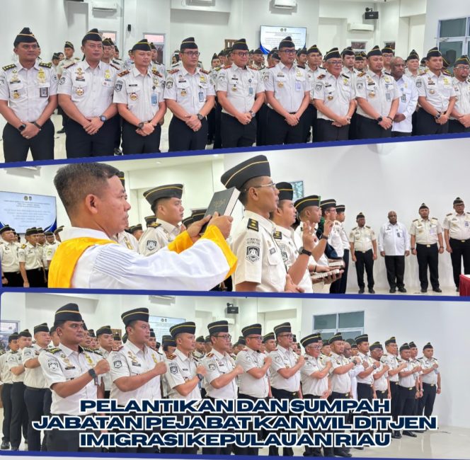 
					Pelantikan dan sumpah Jabatan Kanwil Ditjen Imigrasi Kepulauan Riau, Senin (05/01) : Foto: Imigrasi Kelas I A Tanjungpinang 