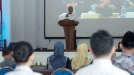 Penjabat Sekretaris Daerah Provinsi Kepri, Luki Zaiman Prawira, saat menyampaikan sambutan di acara Latsar CPNS 2026, Kamis (23/04). F-Kominfo 