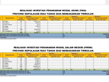 Realisasi Investasi Penanaman Modal Asing Triwulan I di Kepri Mencapai 851,600.31 U$$, Tercatat 2.842 Perusahaan