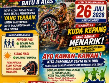 Pasar Sejati Batu 8 Atas, Kota Tanjungpinang, akan menggelar berbagai kegiatan hiburan dan olahraga untuk masyarakat pada Minggu, 26 Juli 2026.