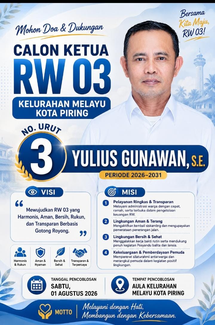 Yulius Gunawan Maju sebagai Calon Ketua RW 03 Melayu Kota Piring, Usung Visi Harmonis dan Transparan