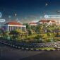 Ilustrasi visual kompleks perkantoran di Kepulauan Riau yang dilengkapi dengan data temuan audit dan rincian anggaran perjalanan dinas (Ilustrasi by wae)