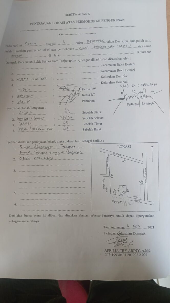 
					Denah Tanah berdasarkan SKT milik teradu yang dijadikan dasar permohonan penertiban sertifikat yang kini diadukan oleh pengadu ke BPN Kota Tanjungpinang. 